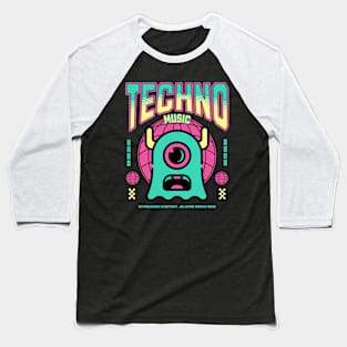 TECHNO  - One Eyed Alien (green/yellow/pink) Baseball T-Shirt